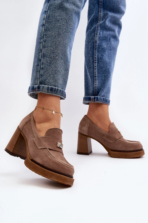 Zazoo 20169 Zamszowe Półbuty Na Obcasie Ciemnobeżowe