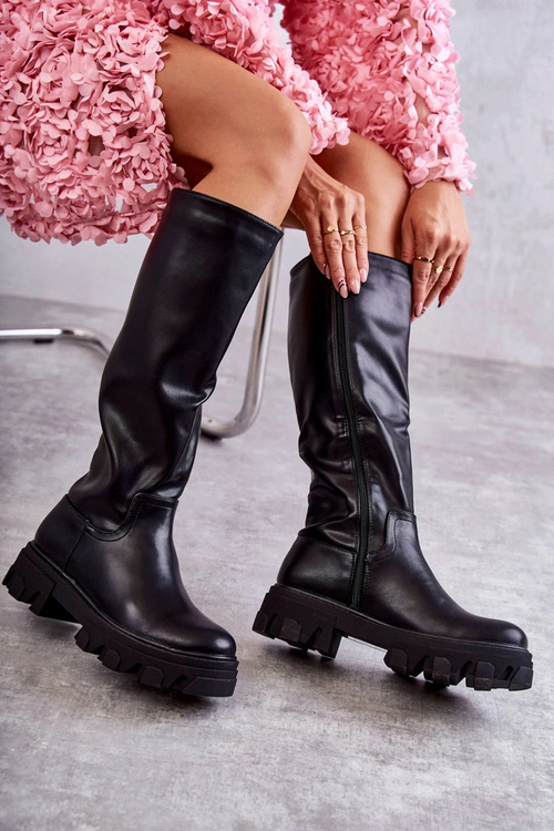 Klasyczne Damskie Kozaki Do Kolana Czarne Clarisa