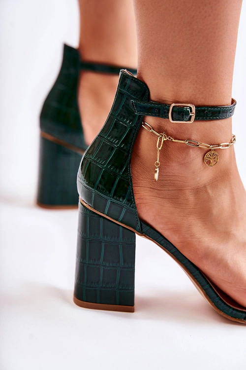 Damskie Skórzane Sandały Wężowy Wzór Zielone Sollana