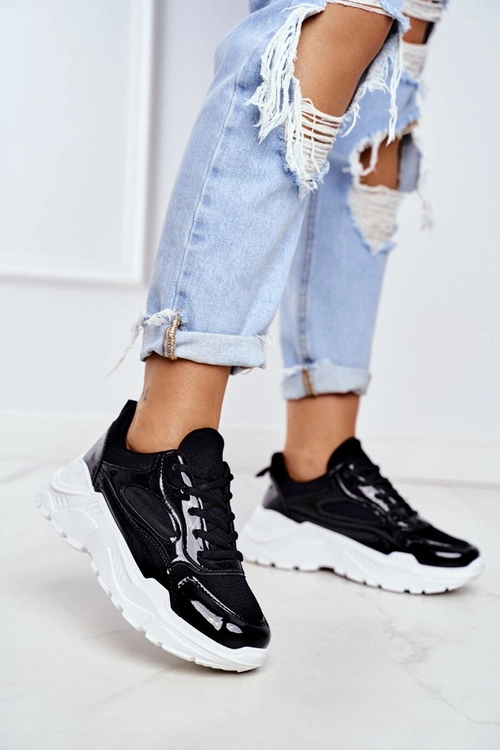 Sportowe Damskie Buty Lakierowane Czarne Wenson