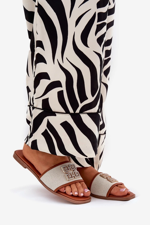 Eleganckie Klapki Damskie Z Ozdobą Na Płaskim Obcasie Camel Lovehia