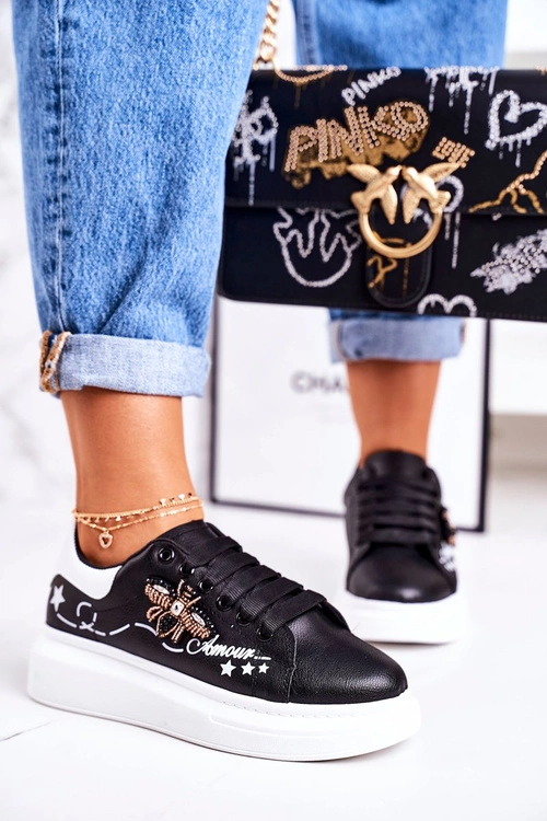 Damskie Sportowe Buty Sneakersy Z Muchą Czarne Amour