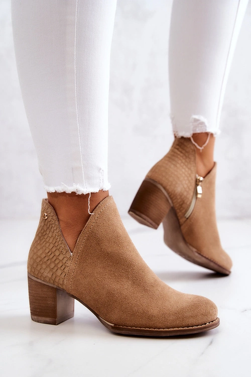 Damskie Skórzane Botki Na Słupku Camel Larsa