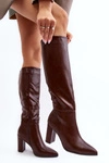 Kozaki Damskie Do Kolana Na Słupku Brązowe Fiminna