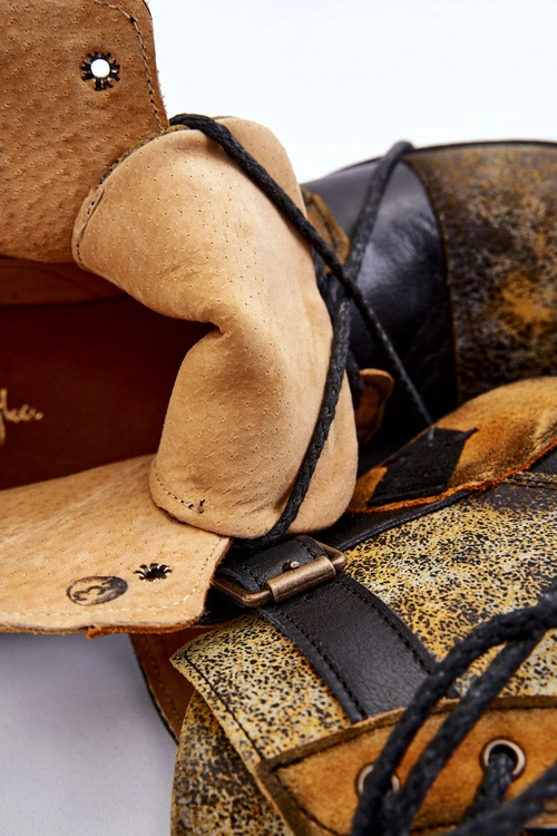 Damskie Skórzane Botki Trzewiki Maciejka 05077-07 Żółto-Czarne