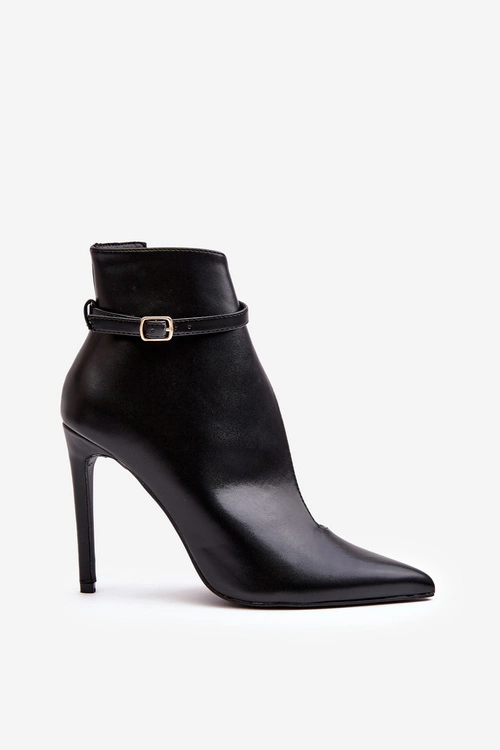 Skórzane Botki Damskie Na Szpilce Czarne Amalundi