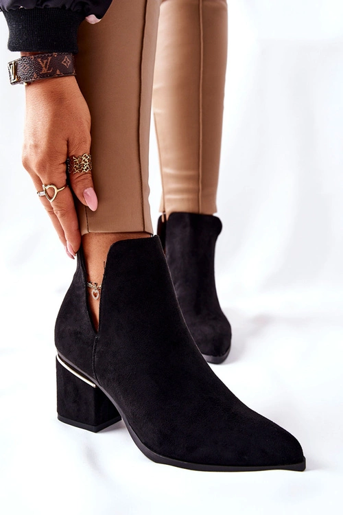 Damskie Zamszowe Botki Z Wycięciami Czarne Noel