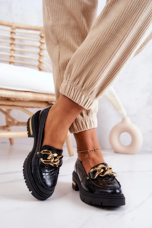 Damskie Skórzane Półbuty Loafery Czarne Mollie