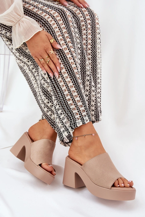 Klapki Damskie Na Słupku I Platformie Khaki Omeisa