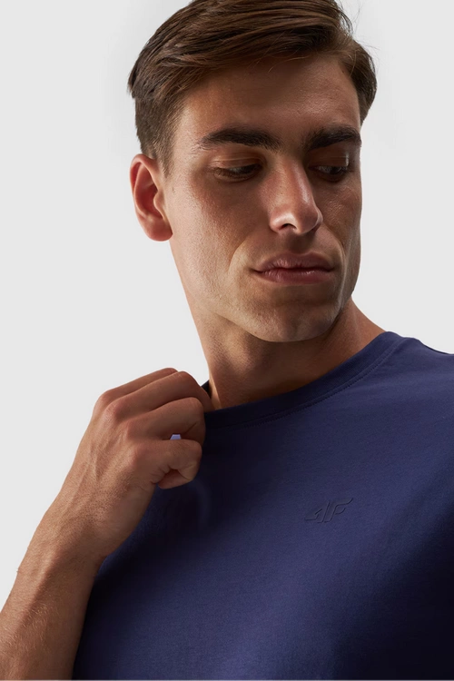 Koszulka Męska Gładka Z Logo Granatowa 4F 4FWMM00TTSHM1843-31S
