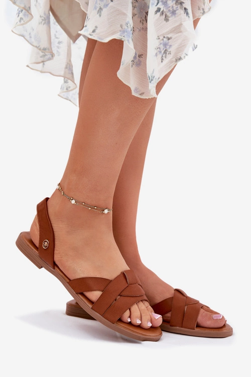 Płaskie Sandały Damskie Z Eko Skóry Camel Illoria