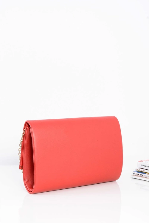 Elegancka Czerwona Damska Kopertówka Złote Dodatki Licowa