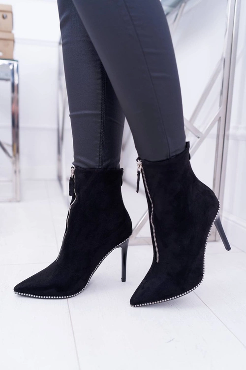 Damskie Botki Na Obcasie Lu Boo Dwa Suwaki Zamszowe Czarne Suzy