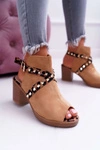 Sandały Damskie Na Słupku Lu Boo Z Cholewką Camel 318-30 Fiode