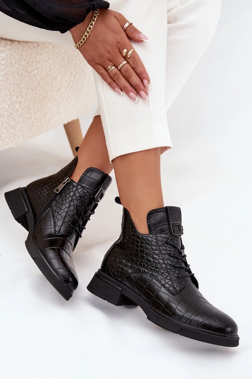 Skórzane Botki Z Ozdobnym Tłoczeniem Ocieplane Vinceza 66815 Czarne