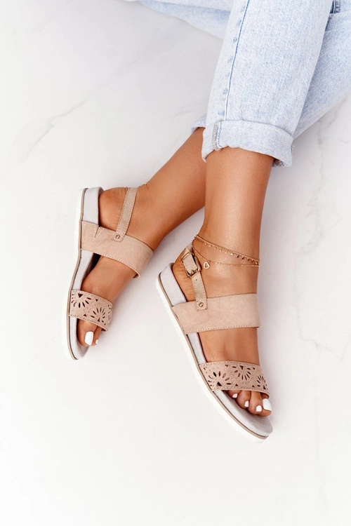 Zamszowe Sandały Z Cyrkoniami Beżowe Cora