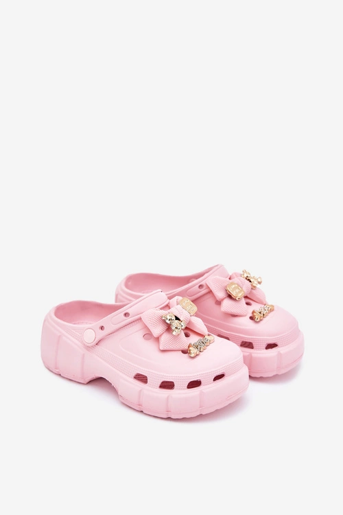 Klapki Dziecięce Dziewczęce Piankowe Z Kokardką I Ozdobami Różowe Selvana