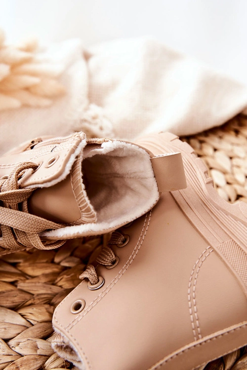 Dziecięce Skórzane Ocieplane Trampki Beżowe Bomi