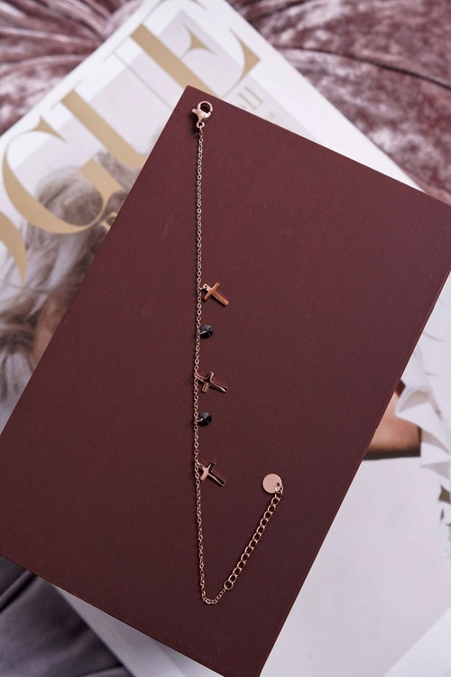 Damska Bransoleta Celebrytka Różowe Złoto Trzy Krzyżyki