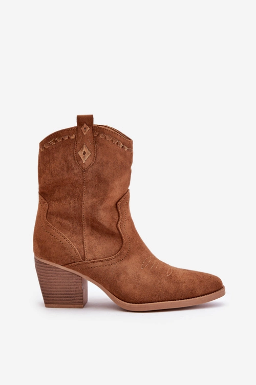 Botki Kowbojki Na Słupku Z Eko Zamszu Camel Narinae