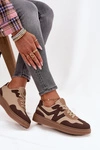 Sneakersy Damskie Niskie Eko Skórzane Brązowe Givelle