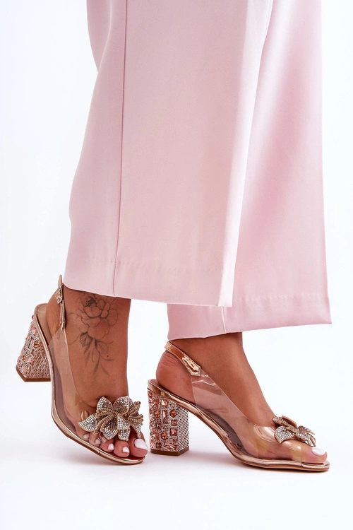 Zdobione Stylowe Sandały Transparentne Różowe Złoto S.Barski MR1037-18