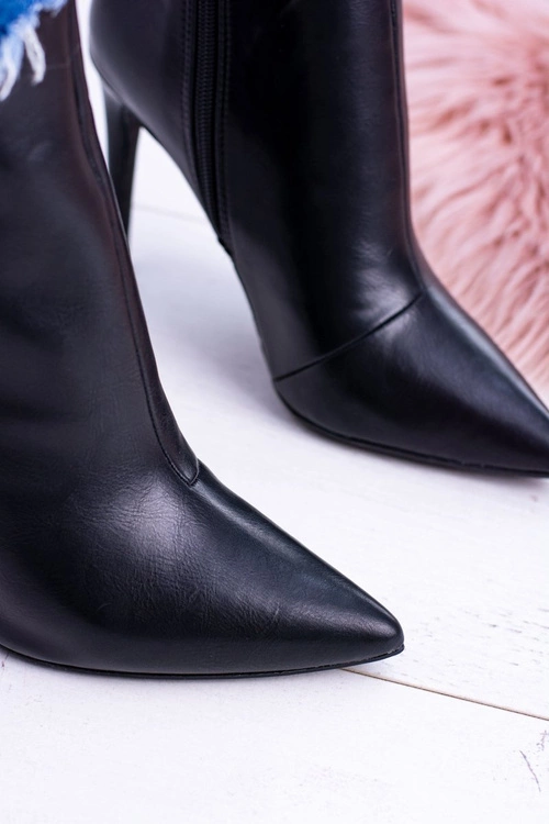 Czarne Wysokie Botki Na Szpilce Remos