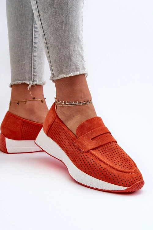 Mokasyny Damskie Na Platformie Eko Zamszowe Pomarańczowe Inesqua