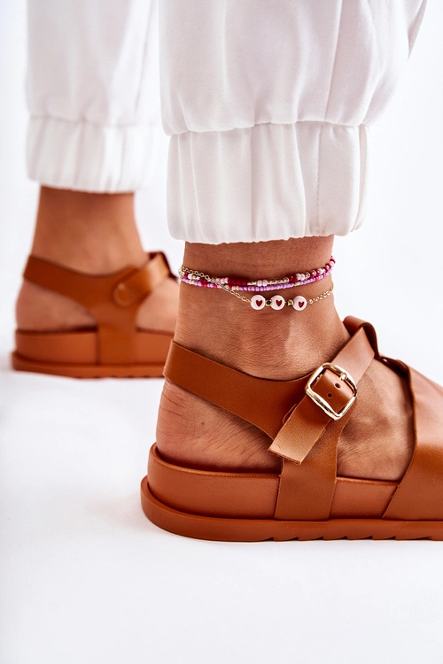 Skórzane Sandały Na Platformie Camel Tessy