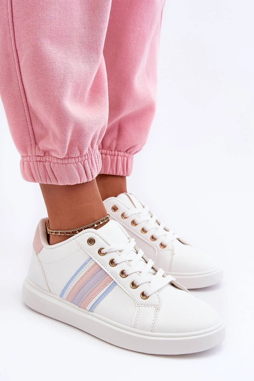 Skórzane Damskie Buty Sportowe Biało-Różowe Rilee