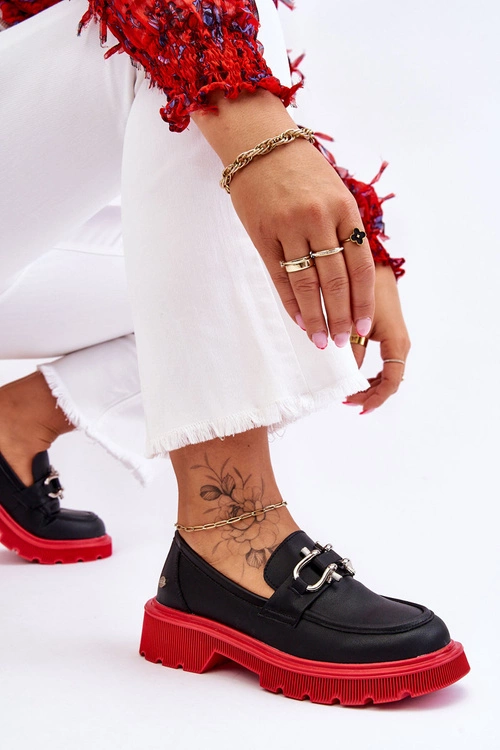 Skórzane Mokasyny Z Ozdobą GOE LL2N4040 Czarno-Czerwone