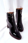 Damskie Botki Czarne Lakierowane na Słupku Cofton