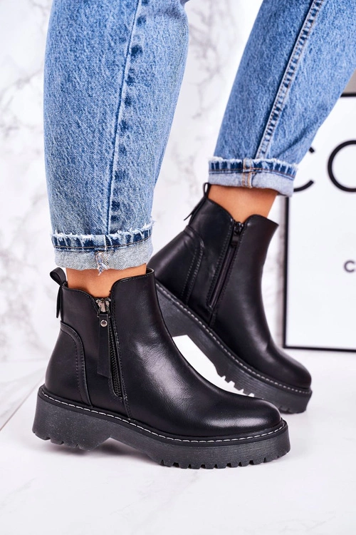 Damskie Ocieplane Botki Na Gumowej Podeszwie Czarne Moon Walk