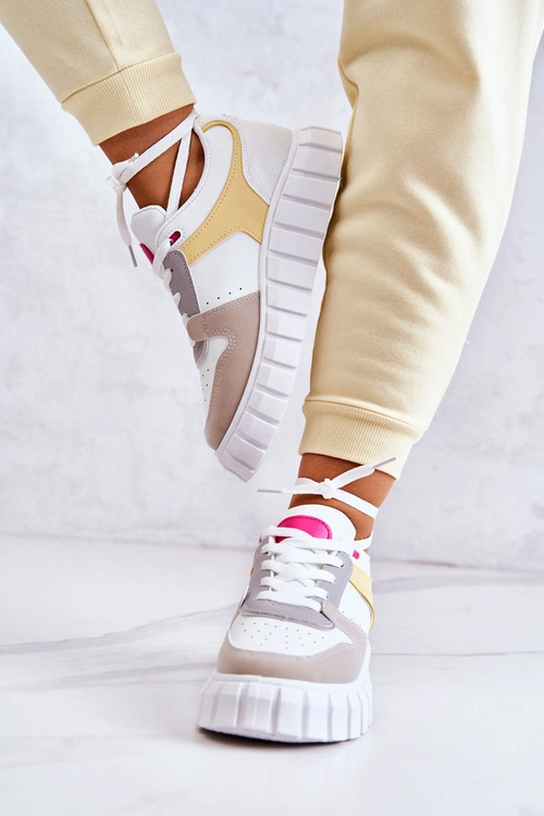 Damskie Skórzane Buty Sportowe Biało-Beżowe Florentine