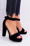 Sandały Damskie Na Obcasie Słupku Zamsz Czarne ShakeUp