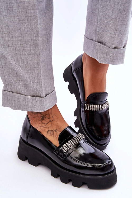 Modne Mokasyny Na Platformie Z Ozdobą Laura Messi 2600 Czarne