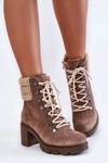 Damskie Zamszowe Botki Sznurowane Na Obcasie Brązowe Lemar Fenya