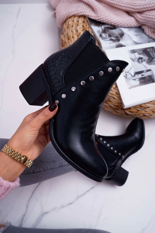 Botki Damskie Na Obcasie Z Gumkami Czarne Vista