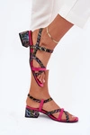 Skórzane Sandały Damskie Na Słupku Z Paskami Maciejka 06959-39 Fuksja