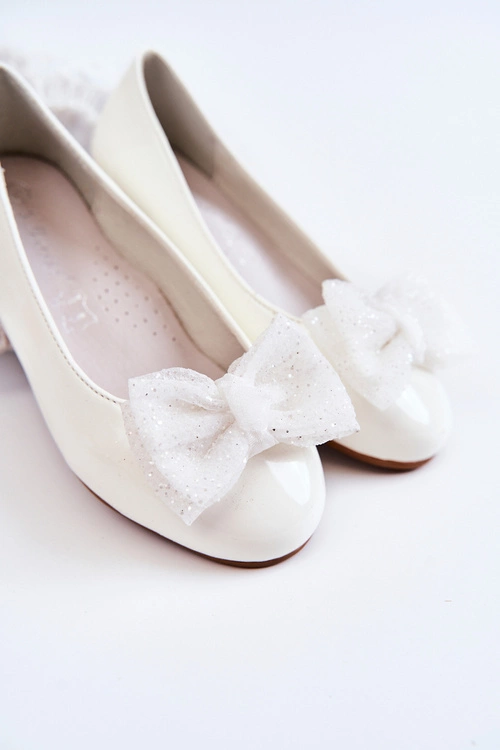 Dziecięce Lakierowane Balerinki Z Kokardą Białe Zolly