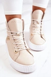 Botki Wysokie Trampki Skórzane Beżowo-Białe Ashlee