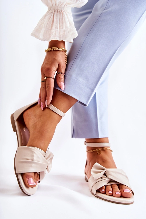 Modne Damskie Skórzane Sandały Beżowe Astana