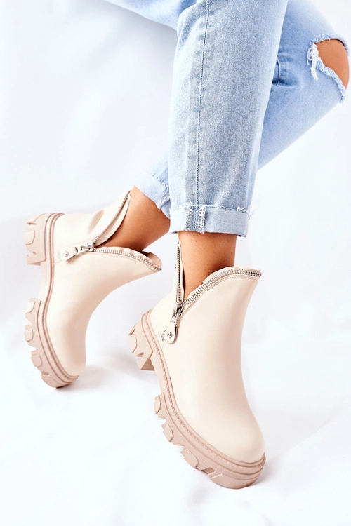 Damskie Botki Z Wycięciami Beżowe Rhythm