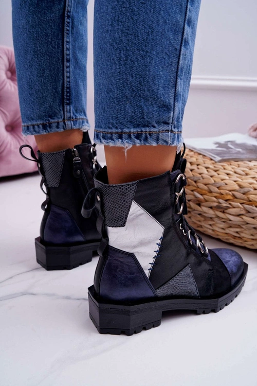 Botki Damskie Skórzane Trzewiki Maciejka Granatowe 04184-17/00-3