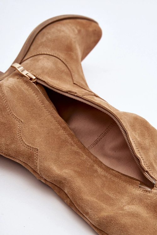 Zazoo 3427 Damskie Zamszowe Kozaki Kowbojki Beżowe