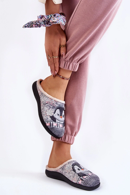 Damskie Domowe Klapki Papcie Pingwiny Inblu EC-81-025 Szare