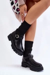 Damskie Botki Skarpetkowe Z Paskiem Czarne Alaya