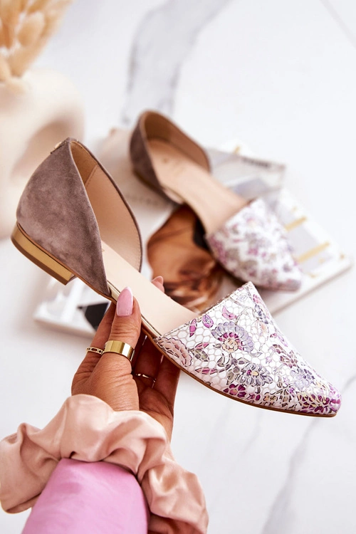 Eleganckie Skórzane Baleriny W Kwiaty Laura Messi 1110 Białe