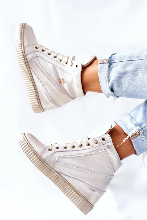 Damskie Sportowe Skórzane Buty Lewski Złote 3079