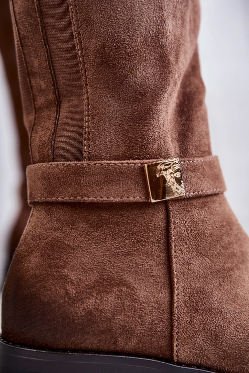 Zamszowe Damskie Kozaki Na Płaskim Obcasie Brązowe Henrike